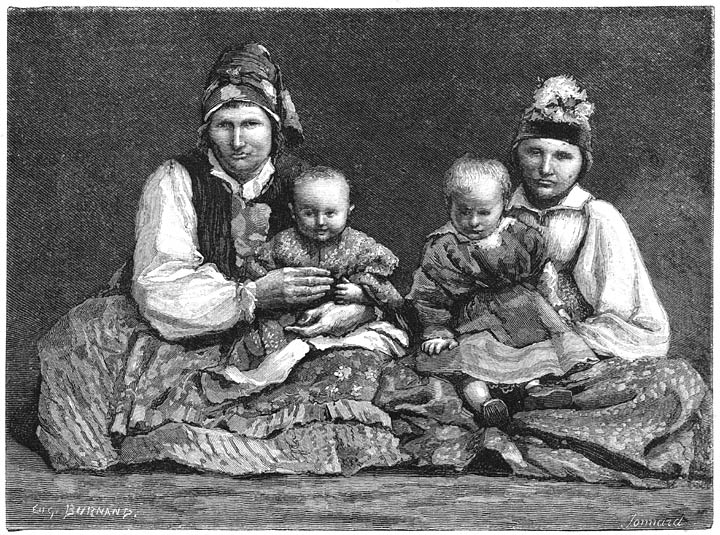 Engraving of Doukhobor women in Caucasian dress, 1887