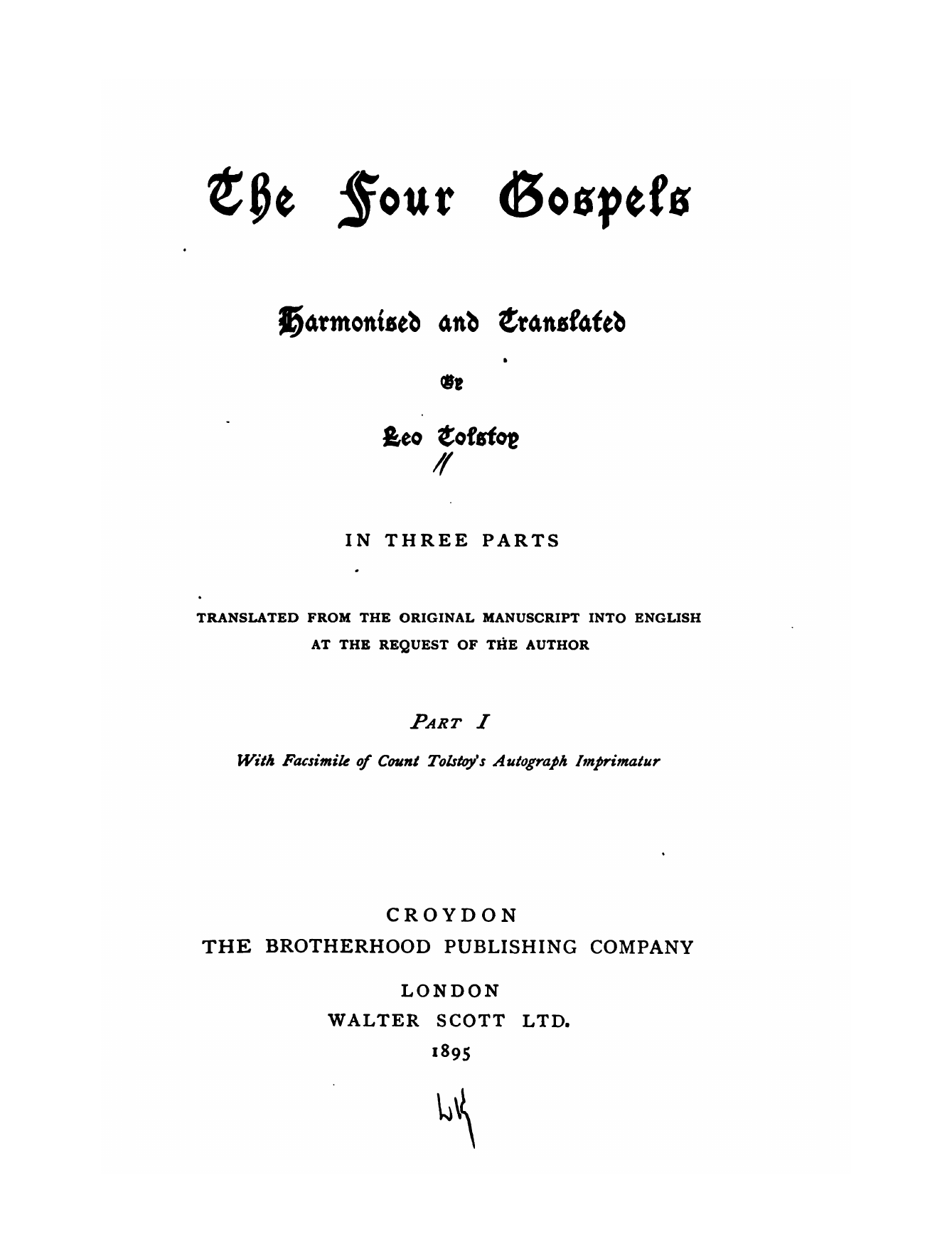 Title page of The Four Gospels Harmonised and Translated, Part I, 1895