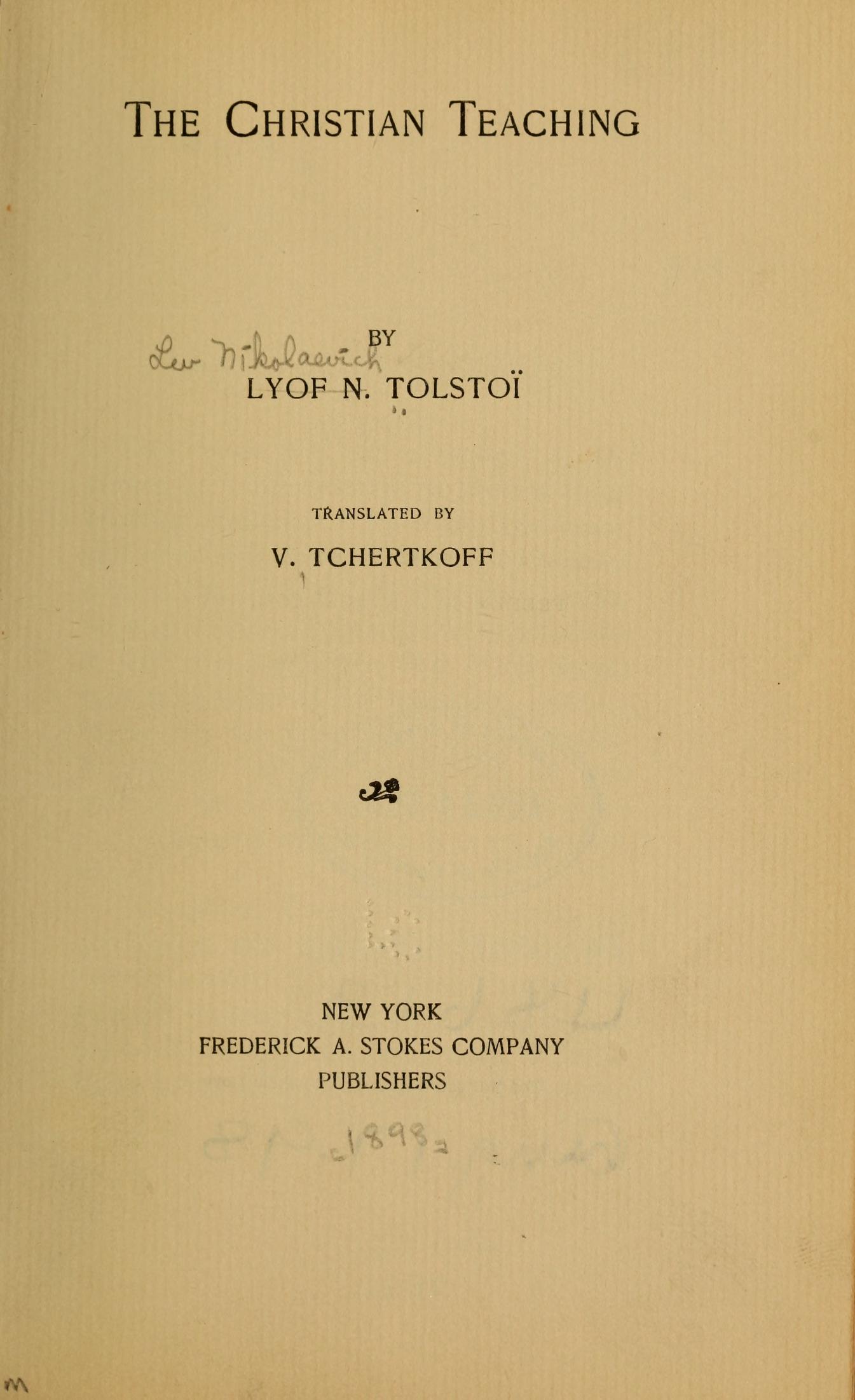 Title page of the 1898 first edition, The Christian Teaching